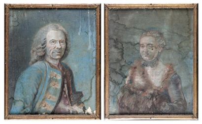 ECOLE ANGLAISE, XIXÈME SIECLE «Portraits de Monsieur et Madame» paire de pastels...