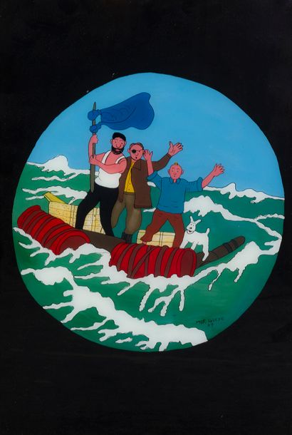 null Mor GUEYE (né en 1929) d'après la couverture des Aventures de Tintin, Coke en...
