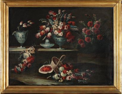 Ecole Italienne du XVIIIe siècle Suiveur de Giacomo NANI "Composition florale sur...