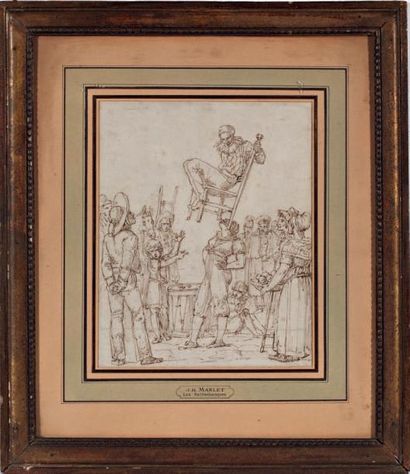 JEAN-HENRI MARLET (1771-1847) Les saltimbanques Plume, encre brune 27,4 x 22,2 cm...