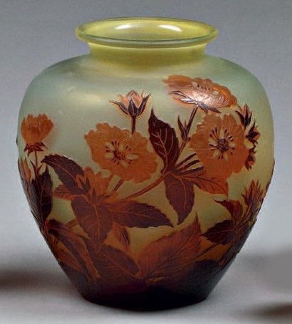 Émile GALLÉ (1846-1904) Vase en verre multicouches polychromes, à décor floral et...