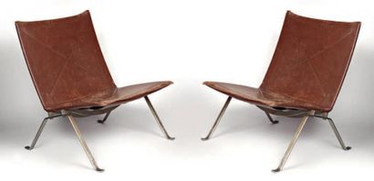 Poul KJAERHOLM (1929-1980) Modèle n° Pk 22 - 1955-56 Paire de fauteuils en acier...