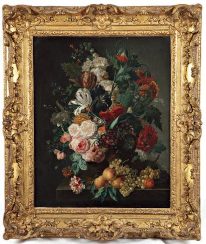 ATELIER DE JAN VAN HUYSUM (1682-1749) Bouquet de fleurs Huile sur toile, rentoilée....