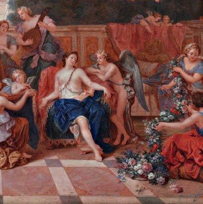 JEAN COTTELLE LE JEUNE (1642-1708) Vénus dans son palais L'Amour est auprès d'elle,...
