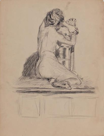 Francis PICABIA (1879-1953) Nu féminin de dos Crayon sur papier 33,1 x 25 cm (à vue)...