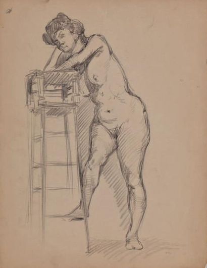 Francis PICABIA (1879-1953) Nu féminin de face Crayon sur papier 32,8 x 25,2 cm Un...
