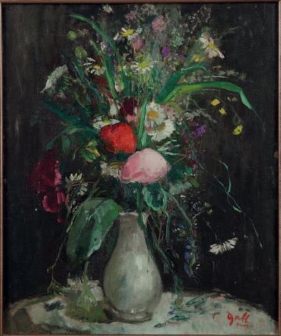 François GALL (1912-1987) Bouquet de fleurs Huile sur carton, signée en bas à droite...