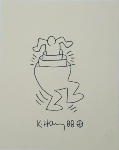 Keith Haring (1958-1990) Pants Man - 1988 Dessin au feutre noir sur papier, signé...