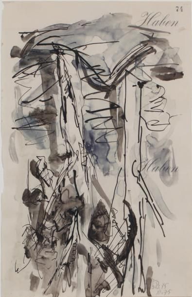 Georg BASELITZ (né en 1938) Arbre Crayon, encre et lavis d'encre sur papier Monogrammé...