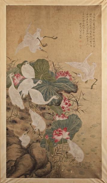 ATTRIBUÉ ÀMA YUANYU (1669-1722) Peinture verticale à l'encre et couleurs sur soie...
