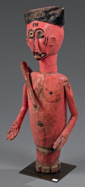 MALI BOZO Marionnette rituelle en bois sculpté et articulé, peinture européenne rose...