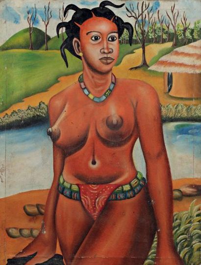 AFRIQUE DE L'OUEST TOGO Nu Huile sur toile 79 x 63,5 cm