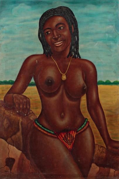 AFRIQUE DE L'OUEST TOGO Nu Huile sur toile 79 x 63,5 cm