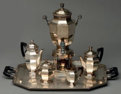 GALLIA Service à thé et café en métal argenté comprenant un samovar, une théière,...