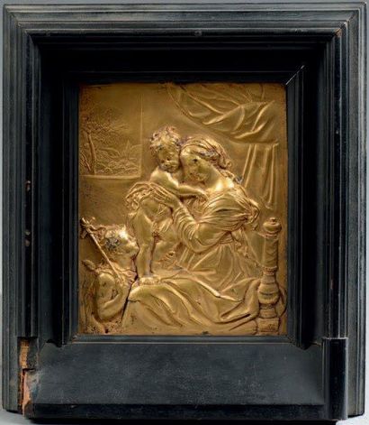 null Plaque décorative en bronze ajouré et doré, représentant Saint Jean- Baptiste...