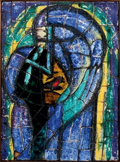 PIERRE LEBASQUE (1912-1994) Vierge à l'enfant, 1935-1940 Rare panneau en morceaux...