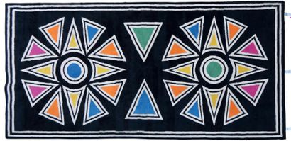 Jean COCTEAU (1889-1963) Vitrail, 1950 Tapis, tapisserie polychrome à motifs géométriques...