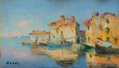 Jean Baptiste OLIVE (1848-1936) Les Martigues Huile sur panneau. Signé en bas à droite....