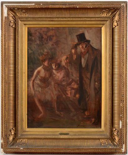 Jean-Louis FORAIN (1852-1931) Dans les coulisses Huile sur toile. Signé et daté en...