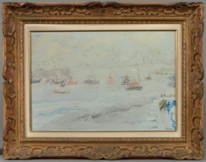 Jean FUSARO (né en 1925) Mer bleue Huile sur toile Signé en bas à droite, et titré...