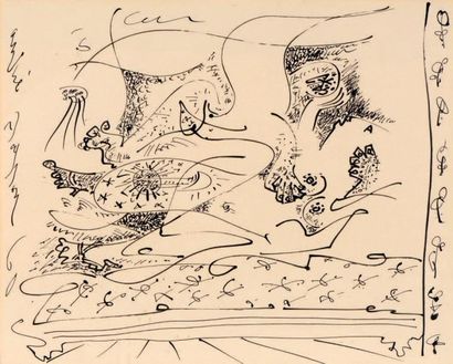 André MASSON (1896-1987) Sur la Seine - 1960 Encre sur papier Signé en haut à gauche...