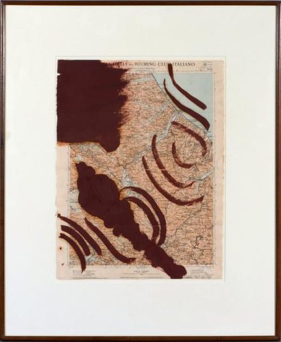 Julian Schnabel (né en 1951) «Untitled» 1987 Huile sur carte géographique 50 x 38...