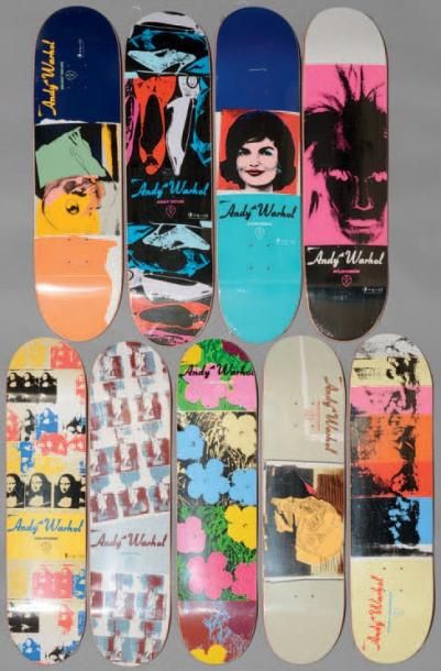 Andy Warhol (1928-1987) Ensemble de neuf planches de skate board sérigraphié Editeur...