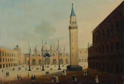 Ecole Italienne du XIXème siècle La place St Marc à Venise Huile sur toile rentoilée...