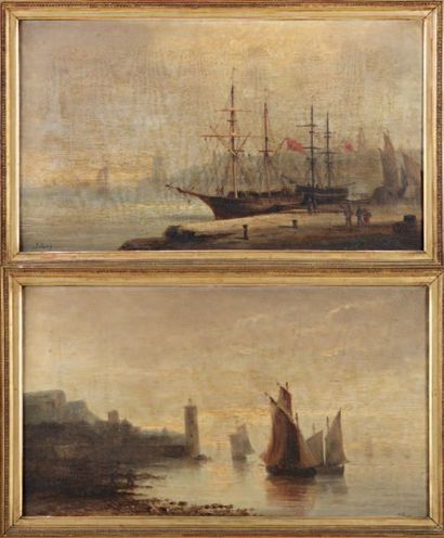 J.ROY (XIXe siècle) "Marines" Paire d'huiles sur toile signées en bas à droite et...