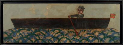 Antonio Segui (Né en 1934) L'homme à la barque Huile sur toile, signé en haut à droite,...