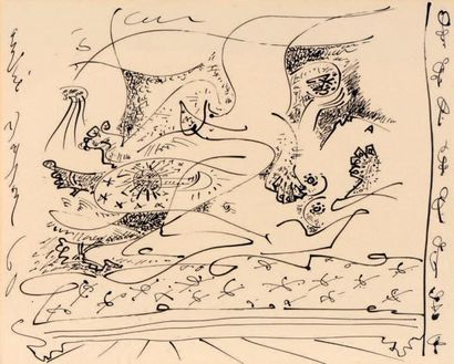 André MASSON (1896-1987) Sur la Seine - 1960 Encre sur papier. Signé en haut à gauche...