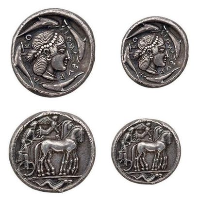 null Syracuse Fin du règne de Hiéron (470-466 av. J.-C.) Tétradrachme. 17,11 g. Tête...
