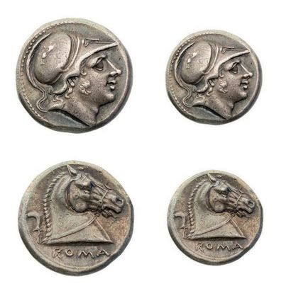 null Didrachme (241-235 av. J.-C.). 6,67 g. Tête de Mars imberbe et casquée à droite....