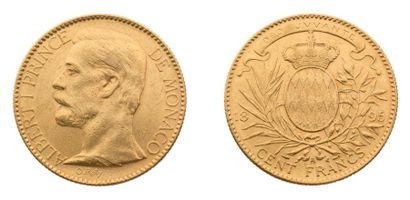 MONACO Albert 1er (1889-1922) 100 Francs or. 1895A. Son buste à droite. R/ Armes...