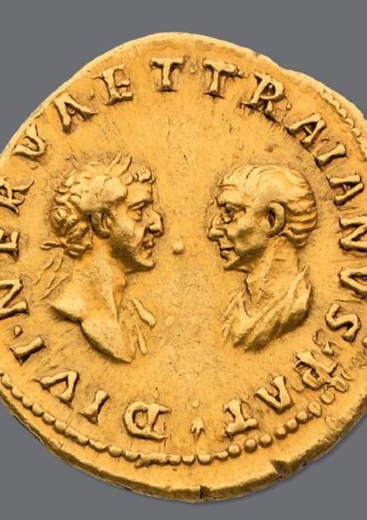 null TRAJAN (98-117) Auréus (115). Rome. 7,32 g. Buste lauré de Trajan à droite avec...