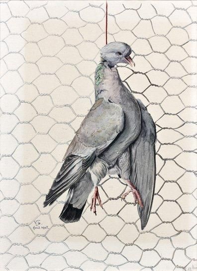 HENRI DE LINARES (1904 - 1987) «NATURE MORTE AU PIGEON» AQUARELLE ET GOUACHE SUR...