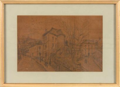 Alphonse QUIZET (1885-1955) Rue de Montmartre Dessin, cryaon sur papier