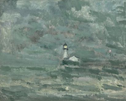 Maurice LOUVRIER (1878-1954) Paysage au phare Huile sur toile. Signé en bas à gauche...