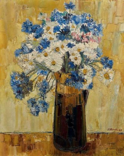 Jean BRÉANT (1922-1984) Bouquet de fleurs Huile sur toile. Signée et daté 57 en bas...