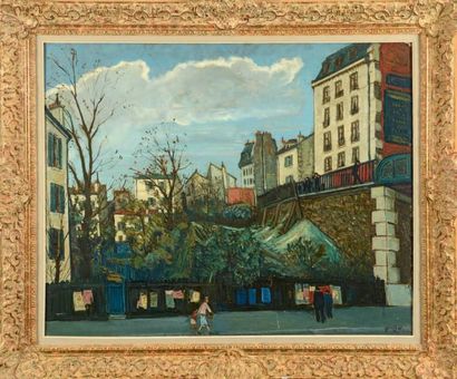 Alphonse QUIZET (1885-1955) Rue de Crimée Huile sur isorel. Signé en bas à droite...