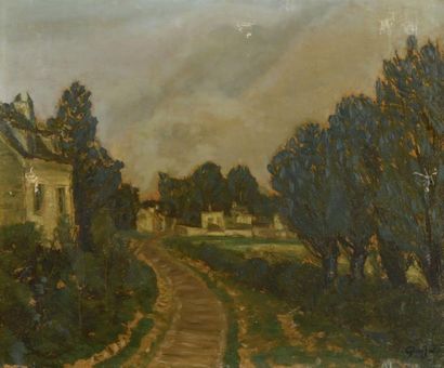 Alphonse QUIZET (1885-1955) Chemin de campagne Huile sur toile. Signée en bas à droite...