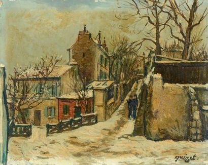 Alphonse QUIZET (1885-1955) Promenade à Montmartre Huile sur panneau. Signée en bas...