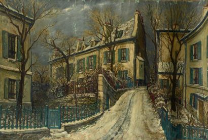 Alphonse QUIZET (1885-1955) Rue de Montmartre Huile sur toile. Signée en bas à droite...