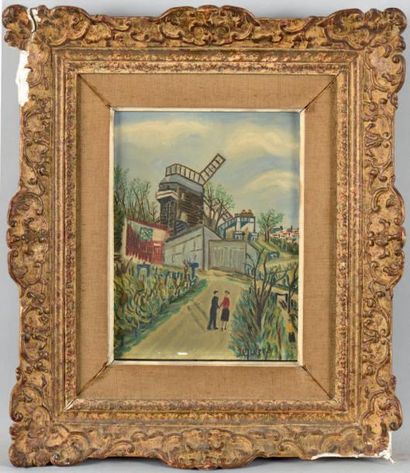 Alphonse QUIZET (1885-1955) Moulin à Montmartre Huile sur isorel. Signée en bas à...