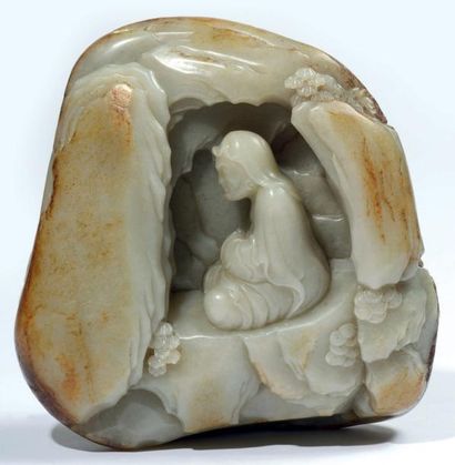 CHINE Un rare et important rocher en jade céladon veiné de rouille «Di San Ba Na...