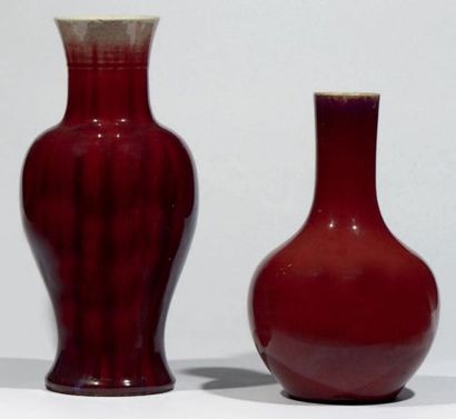 CHINE Lot comprenant deux vases (vase bouteille à long col et vase balustre) en porcelaine...