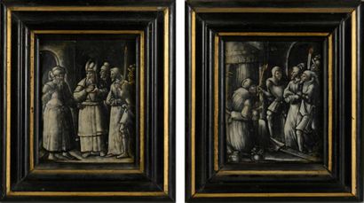 LIMOGES XVIIème siècle L'arrestation et la présentation à Hérode Suite de deux plaques...