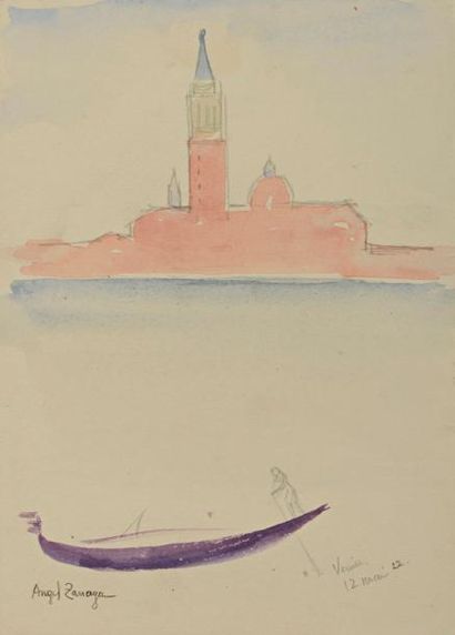 Angel ZARRAGA ARGUELLES (1886-1946) Venise Mine de plomb et aquarelle sur papier...