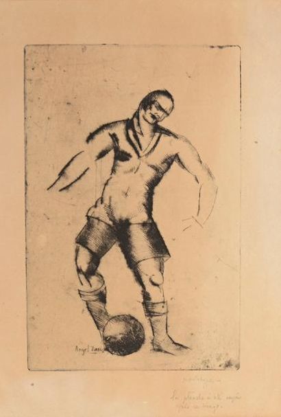Angel ZARRAGA ARGUELLES (1886-1946) Joueur de football Gravure monotype signée dans...