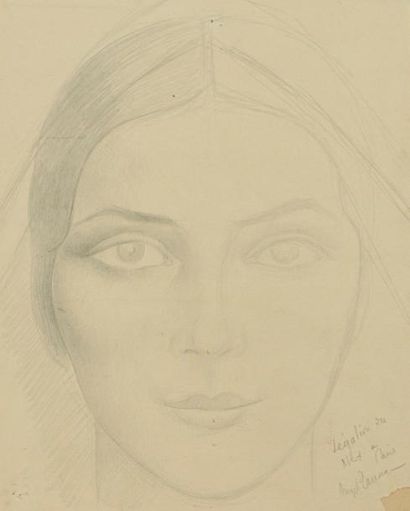 Angel ZARRAGA ARGUELLES (1886-1946) Portrait d'une femme Mine de plomb (collé à la...